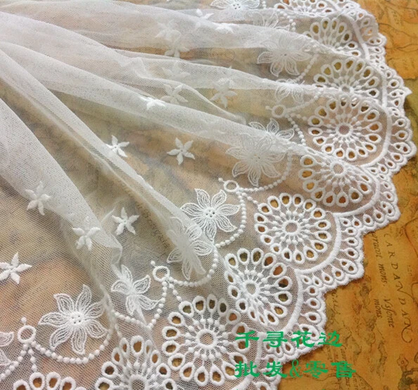 

5 yards/lot width 33cm 12.99" white scalloped mesh embroidery lace trim fabric for dress/skirt clothes 1025961L4K536