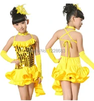 new child kids sequin performance competition unequal cocktail latin dance costume latin dance dress for girls