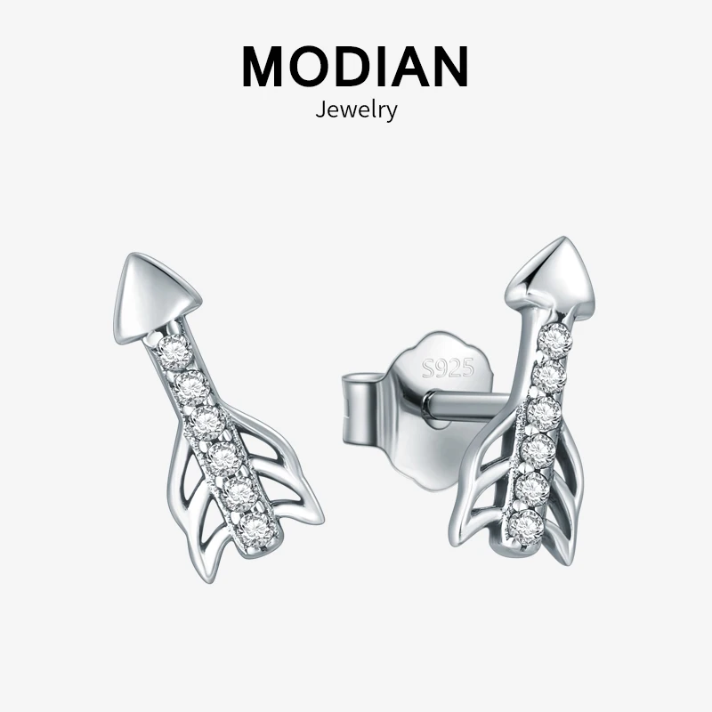 Modian новая распродажа Настоящее серебро 925 проба крошечные милые серьги-гвоздики в форме стрелы Модные прозрачные CZ для женщин изысканное Серебряное украшение