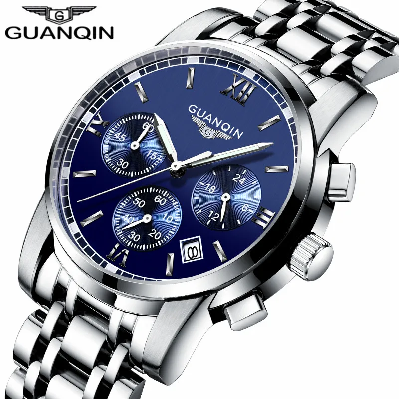 Relogio masculino GUANQIN мужские часы Лидирующий бренд Роскошные Модные Бизнес Кварцевые часы мужские спортивные полностью стальные водонепроницаемые наручные часы