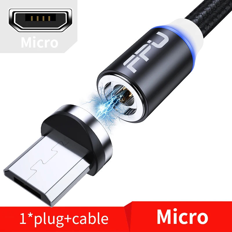 FPU Магнитный Micro usb type-C кабель для быстрой зарядки iPhone, samsung, Xiaomi, Магнитный зарядный шнур для мобильного телефона Android 3 м - Цвет: Black Micro Cable