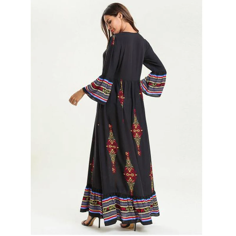 Вышивка цветок мусульманских женщин Kaftan abaya мусульманские платья o образным