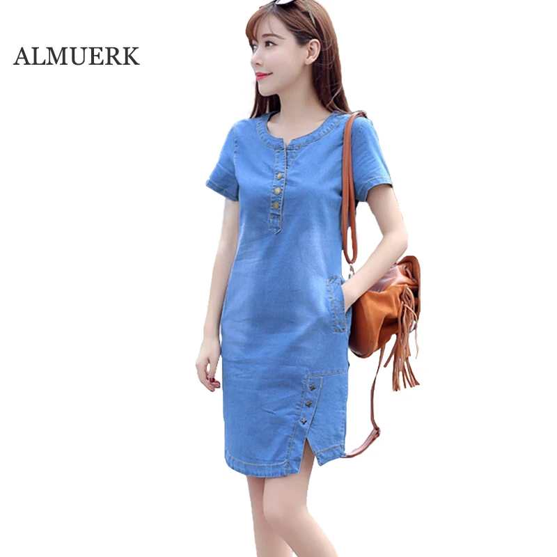 Женское джинсовое платье на пуговицах повседневное облегающее в ковбойском