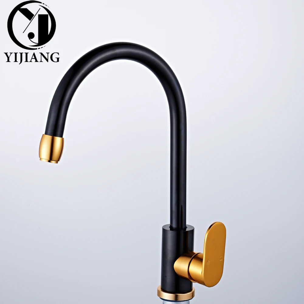Черный с золотым смеситель для кухонной раковины холодной и горячей воды одной