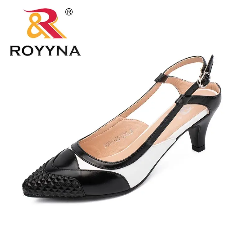 BLACK WHITE ROYYNA/Новое поступление; модные стильные женские туфли-лодочки; женские модельные туфли с острым носком; женские офисные туфли на высоком каблуке; светильник; экспресс - Цвет: BLACK WHITE
