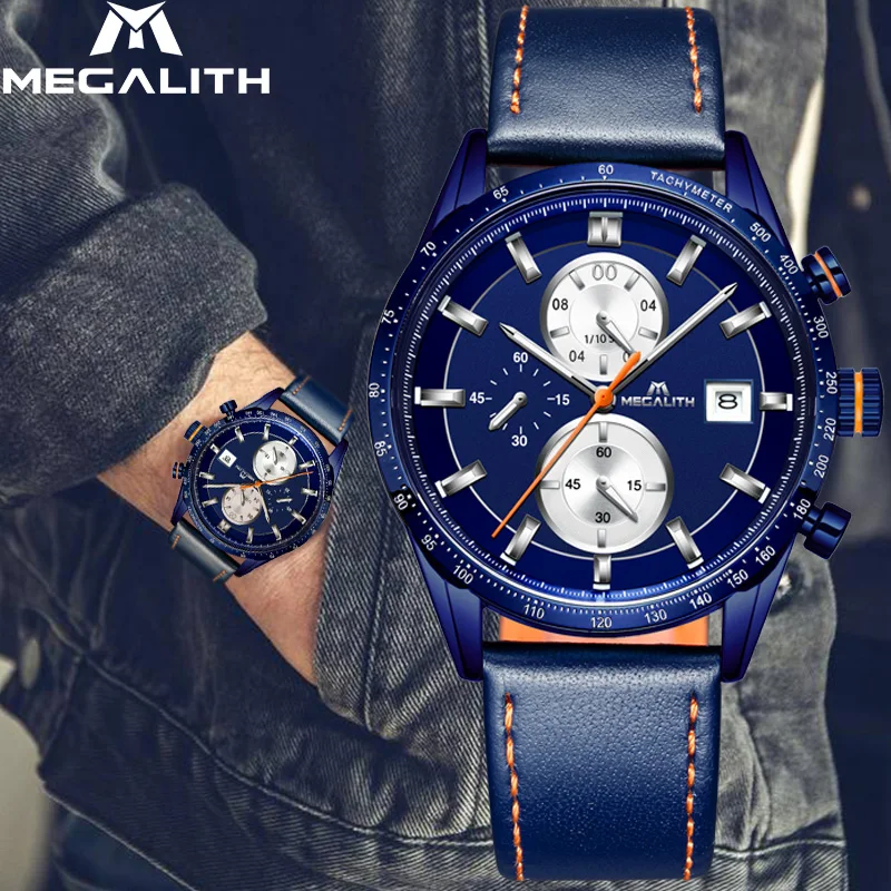 Мужские кварцевые часы MEGALITH спортивные водонепроницаемые с секундомером для