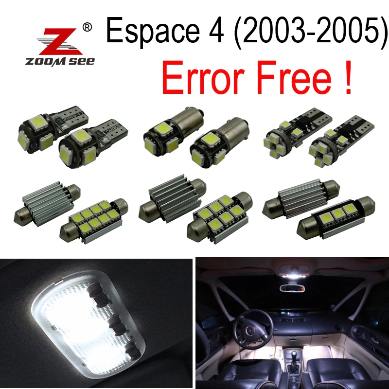 

100% Error Free Canbus White LED bulbs Interior Reading dome indoor Light Kit For Renault Espace 4 IV MK4 (2003-2014)