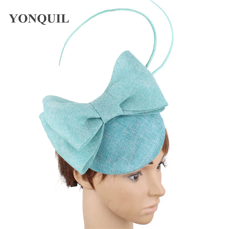 turquoise Леди бантом украшают шляпу имитация льняной чародей основа Имитация перо страуса элегантный для женщин millinery аксессуары для волос повязка на голову - Цвет: turquoise