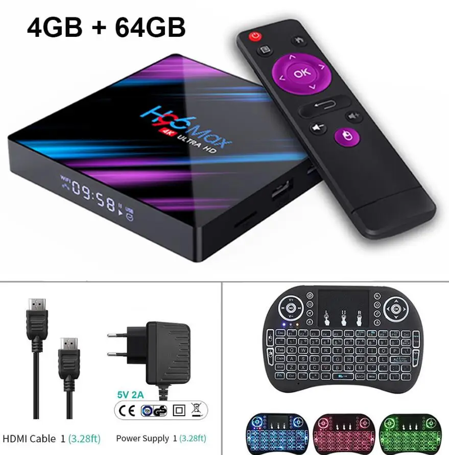 4GB 32GB Add Backlit H96 Max Plus 4 Гб 64 ГБ Android ТВ приставка 9,0 Смарт ТВ приставка RK3318 2,4G/5 ГГц Wifi HDR 4K H.265 4 ГБ 32 ГБ H96MAX медиаплеер телеприставка - Цвет: 4GB 32GB Add Backlit