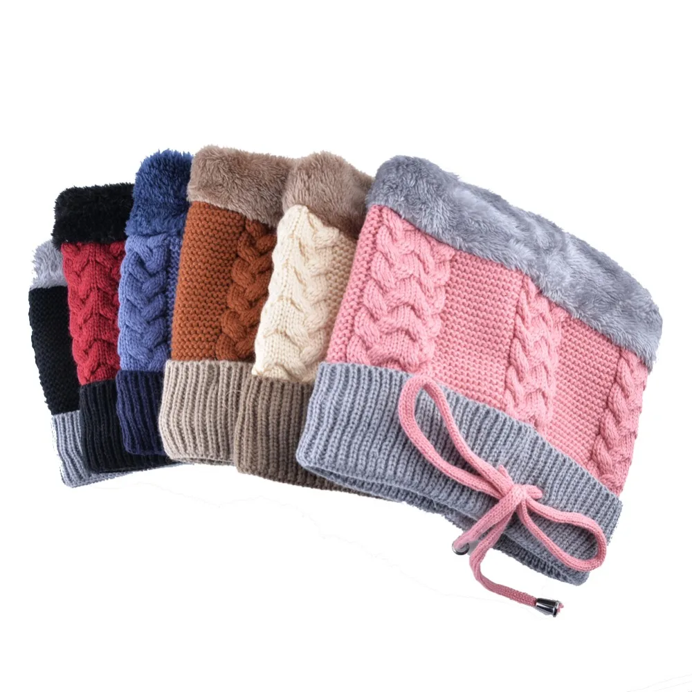 Зимние женские шапки шарф толстая вязаная Балаклава шапка с маской модные теплые