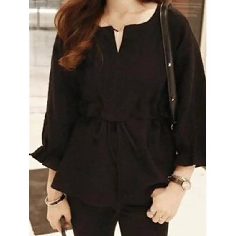 Korean Cotton Linen White Blouse Women Sweet Fashion Lace Up Summer Shirt Black Office Elegant Casual Basic Tops Ladies Blouses |