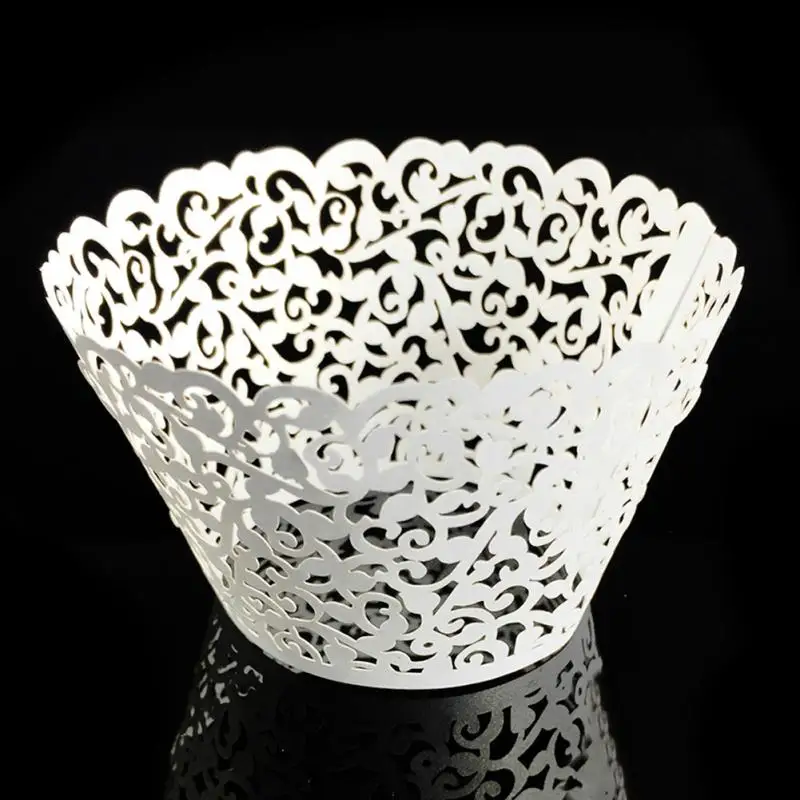 Винтажные Цветочные выдолбленные бумажные обертки для кексов обертывания Чехлы