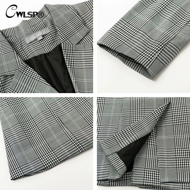 Осенний офисный женский блейзер CWLSP с карманами женская винтажная клетчатая