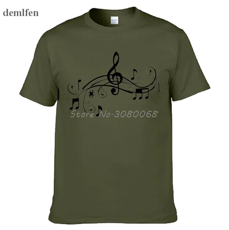 Funny Art Music Notes Design T-shirt Hipster Printed Cool Tee Men's Cotton Short Sleeve T Shirt Birthday Gift | Мужская одежда