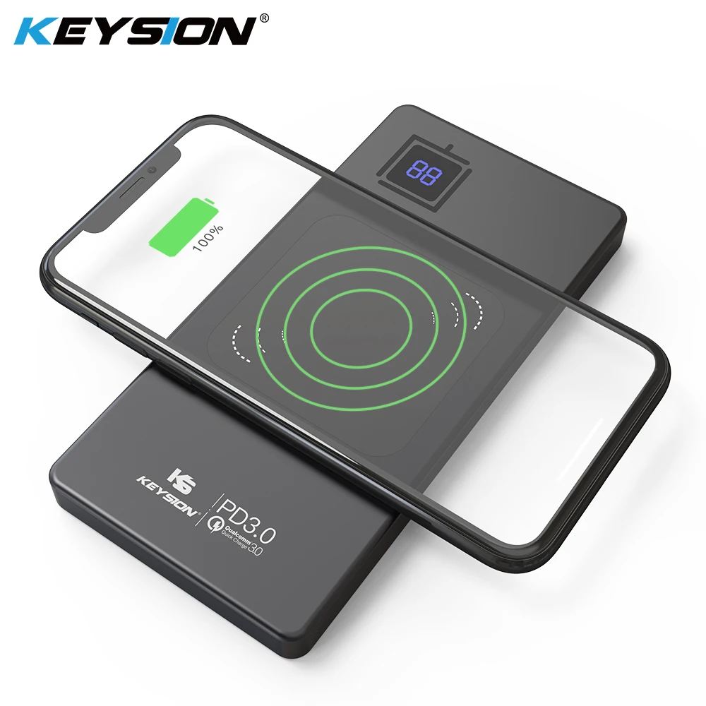 KEYSION 10000 мАч металлический type-C PD/QC3.0 power Bank 15 Вт 10 Вт 7,5 Вт Быстрое беспроводное зарядное устройство Qi аккумулятор для iPhone XS Max XR mate 20 Pro