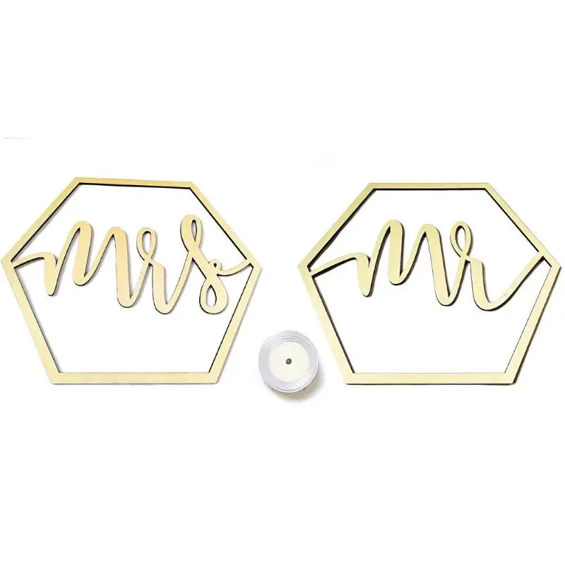 2pcs Wooden Ribbon Wedding Chair Signs DIY Wedding Engagement Party Decoration Bride&Groom/Mr&Mrs/Better&Together Wedding Decor - Цвет: as show
