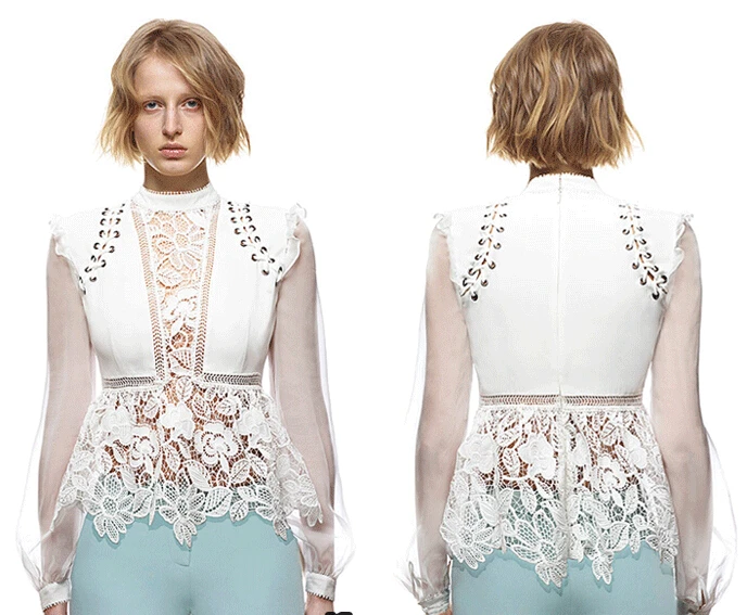 Женская кружевная блузка YiLin Kay черно белая с вырезами Осень зима 2020|blouses women tops|lace