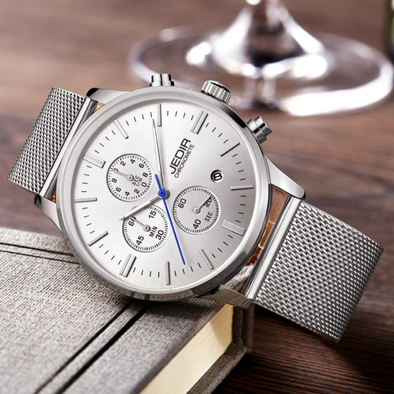 Для мужчин s часы лучший бренд класса люкс JEDIR Нержавеющая сталь сетки Группа