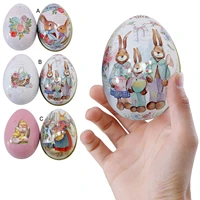 1pc cute metal easter egg shaped candy tin bunny rabbit printing easter egg for easter festival candy chocolate party decoration