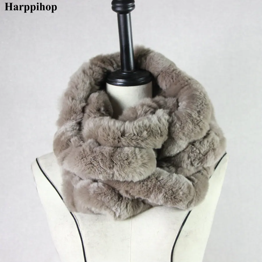 Harppihop* зимний женский Настоящий мех кролика палантин обёрточная бумага глушитель петля бесконечный шарф из меха кролика рекс шаль, косынка HPS01