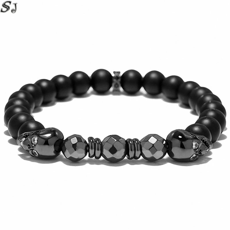 Natural Frosted stone and titanium metal Male bracelet Ancient modern Jewelry gift Fashion Classic Free posttic b | Украшения и