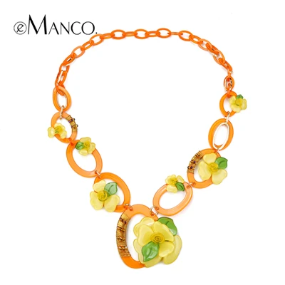 Acrylic yellow clover statement necklaces pendants eManco brand new fashion necklace multicolors women accessories NL10155 - Окраска металла: Orange