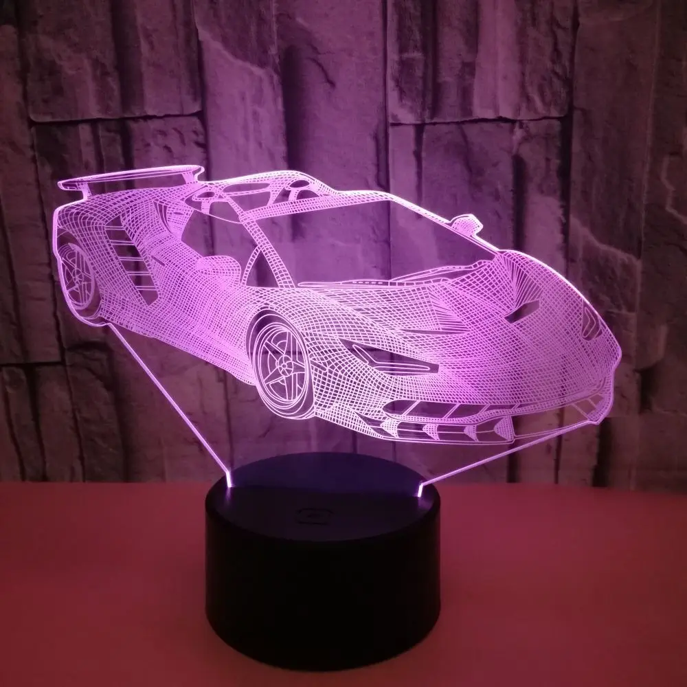 Акриловый дизайн спортивного автомобиля 3d Светодиодная лампа с цветным