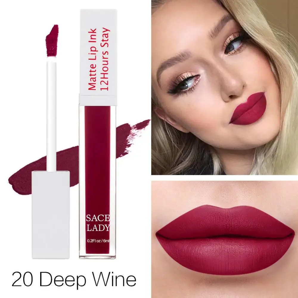 20 Deep Wine SACE LADY, 23 Цвета, матовая губная помада, макияж, стойкая жидкая помада для губ, телесный оттенок для губ, макияж, водостойкий блеск для губ, косметика - Цвет: 20 Deep Wine