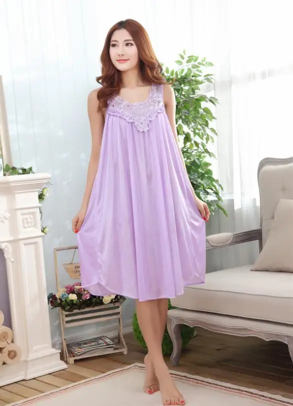 light purple Горячая Распродажа, ночные рубашки и пижамы, женские летние стильные халаты, пижамы, сексуальные шелковые женские кружевные ночные рубашки большого размера - Цвет: light purple