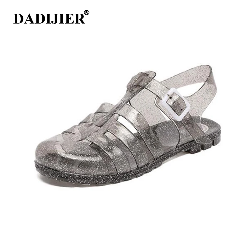 

DADIJIER 2018 New Women Sandals Fashion juju jelly shoes Woman Summer Shoes gladiator crystal flat Roman Shoes ST265