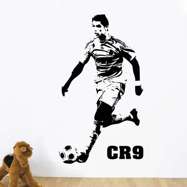 

Free Shipping DIY Home Decor Sports footballer wall stickers PVC Vinyl Removable Art Mural Football Cristiano Ronaldo dribbling