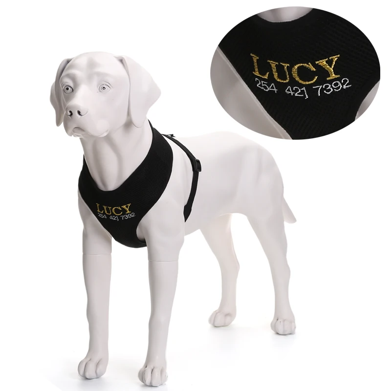Personalized Soft Air Mesh Dog Harness Vest Embroidered Your Pet's Name and Number 1 pc Available 5 Colors | Дом и сад