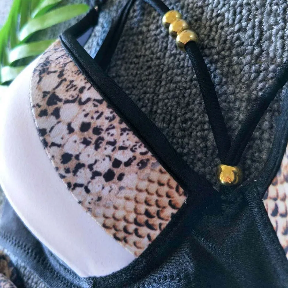 Сексуальный комплект бикини 2020 слитный купальник из змеиной кожи женский пуш-ап