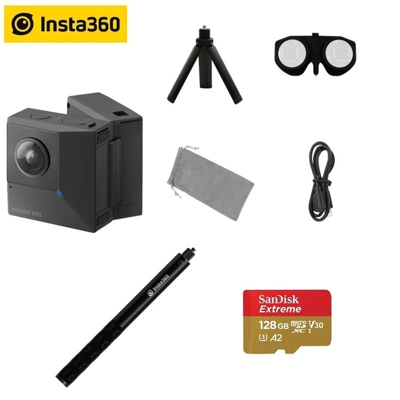 Bundle 3 Insta360 EVO 5,7 K видео 180 3D Очки виртуальной реальности VR/панорамный Insta 360 Камера для устройств на базе Android и iPhone XS/Xs Max/XR/iPhone X/8/8 plus/7/7 plus/6s/6s плюс - Цветной: Bundle 3