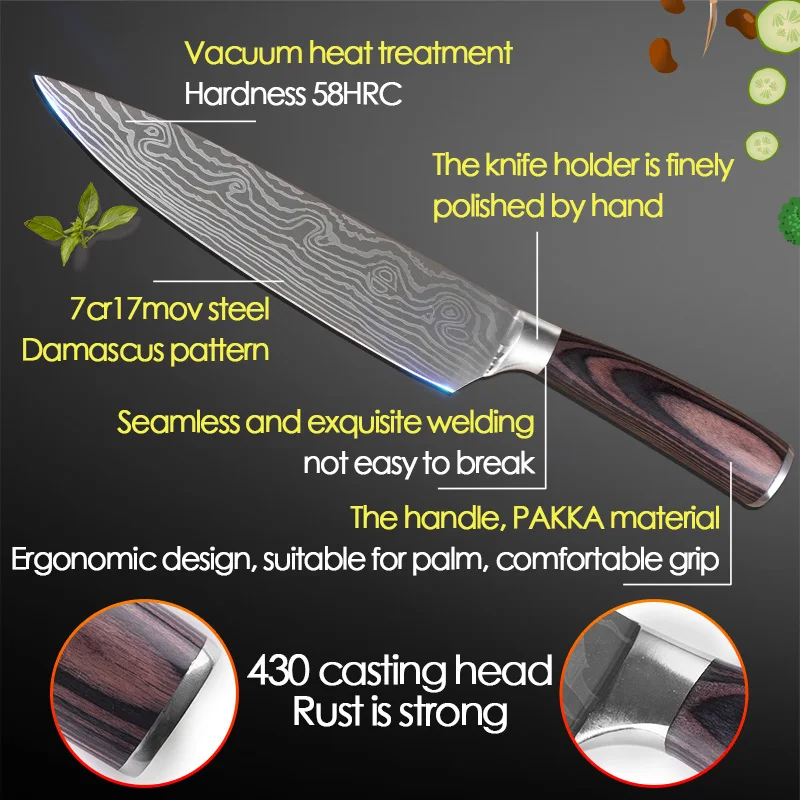 4 в 1 высокое качество поварские Ножи Имитация дамасской стали Santoku кухонные ножи острые фрукты овощи мясо кухонные ножи