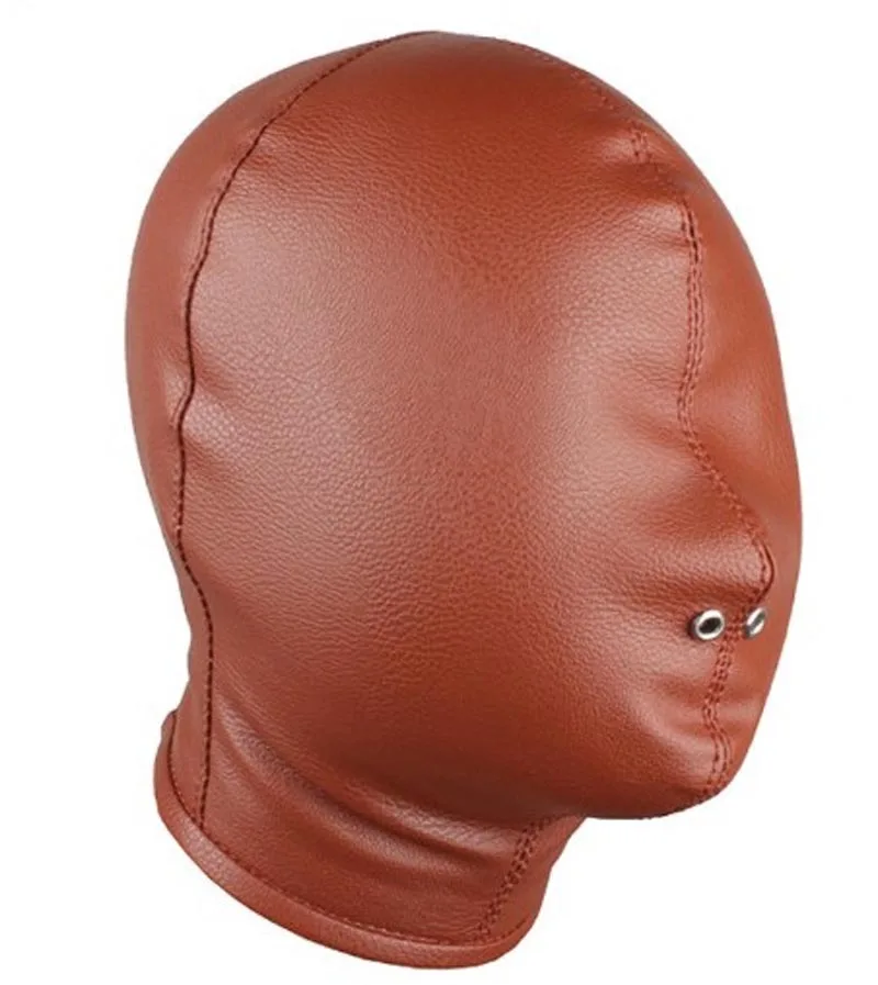 Унисекс искусственная кожа подголовник всего корпуса Gimp капот мягкая кожа Сенсорные игры маска с носом вентиляционный костюм фетиш - Цвет: Brown Zip