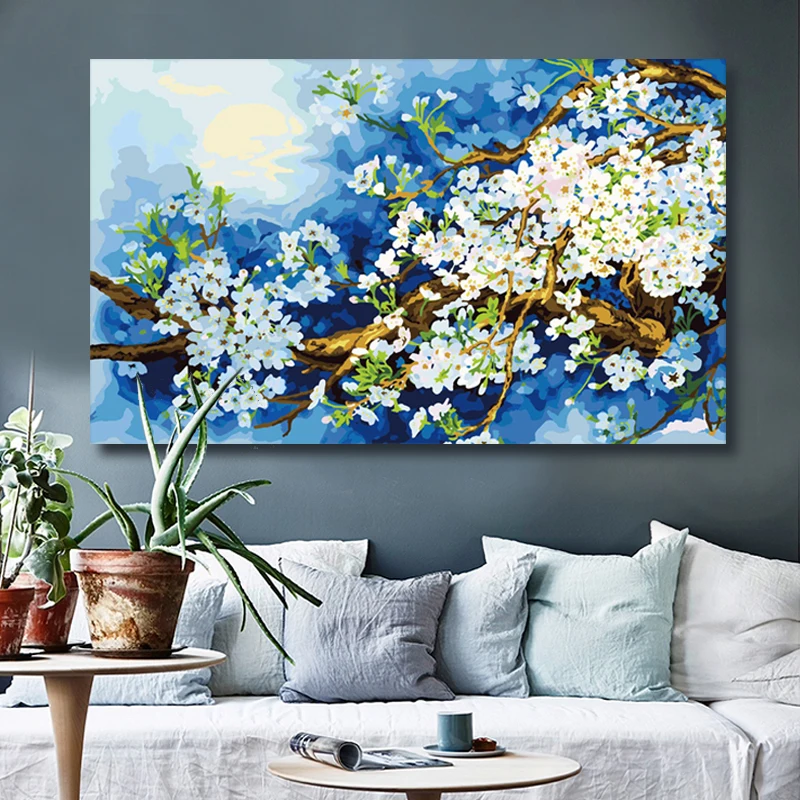Glacier flower sea pictures paintings by numbers with kits paint artwork for modern hoom decoration frameless | Дом и сад