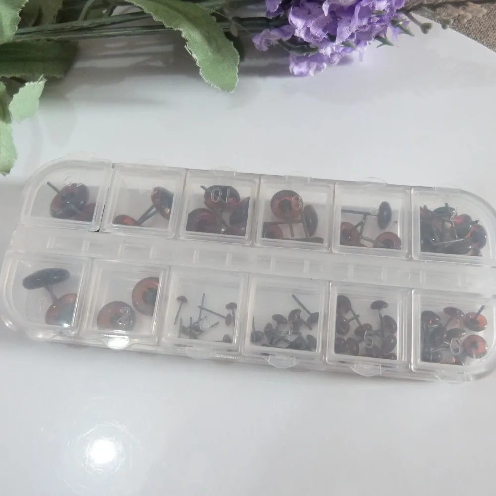 70pcs/lot 3/4/5/6/7/8/9/10/11/12mm mix size glass pin toy eyes for diy doll findings--dark coffee color | Игрушки и хобби