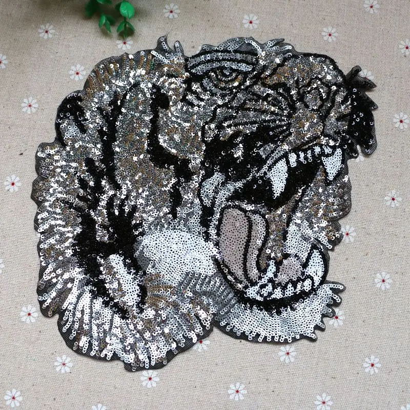 Блестки ремесла большой золотой/серебряный голова тигра Аппликация вышитое