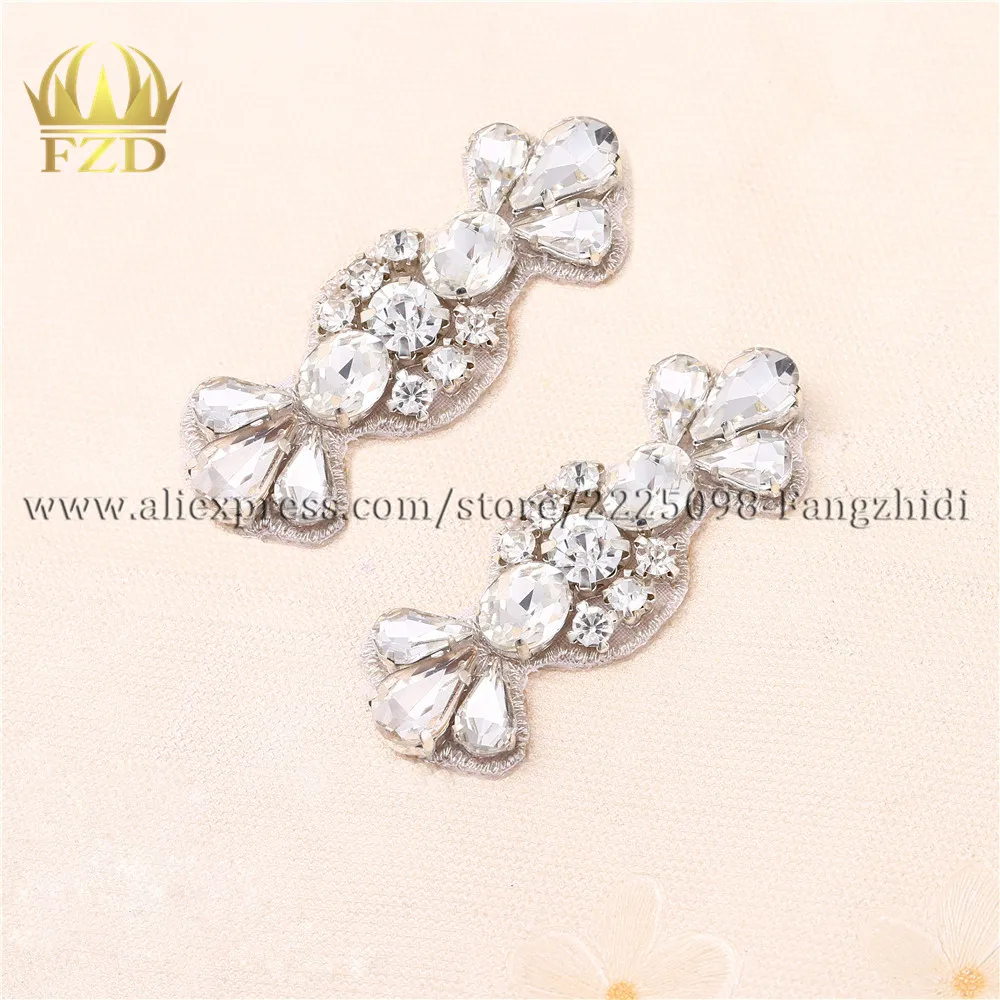 FZD 1 Pair Bridal Wedding Beaded Crystal Rhinestones Applique For Shoes Decor Beading Glass Trimming Waistband Patch | Дом и сад
