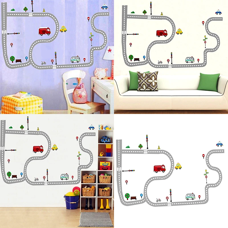 

2019 новые съемные Мультяшные автомобили, дорожные наклейки на стену, детская игровая комната, самодельные наклейки, домашний декор