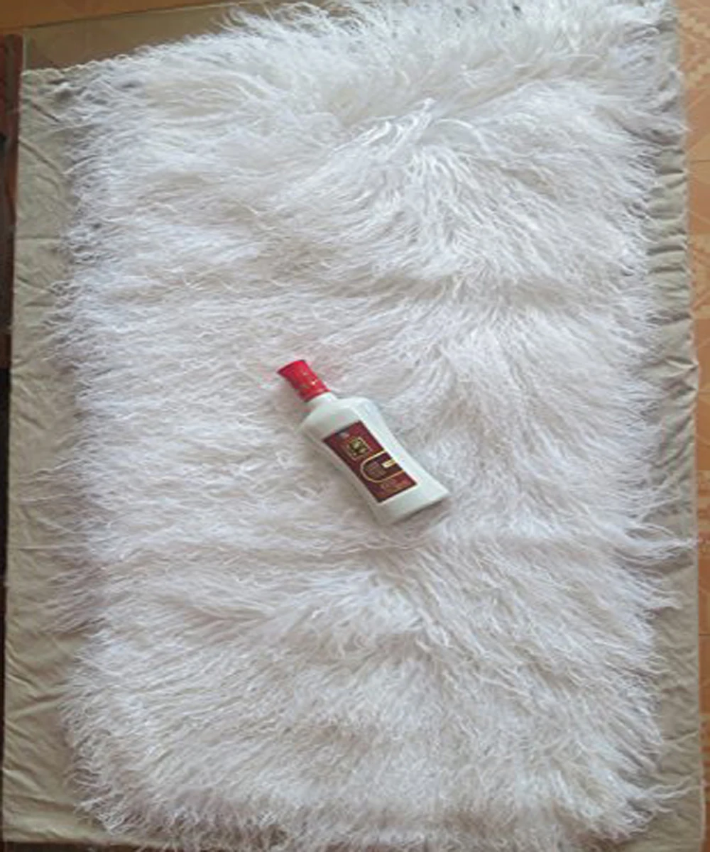 Белый шарф из меха монгольской пластина Одеяло шкуры натуральный мех ковры