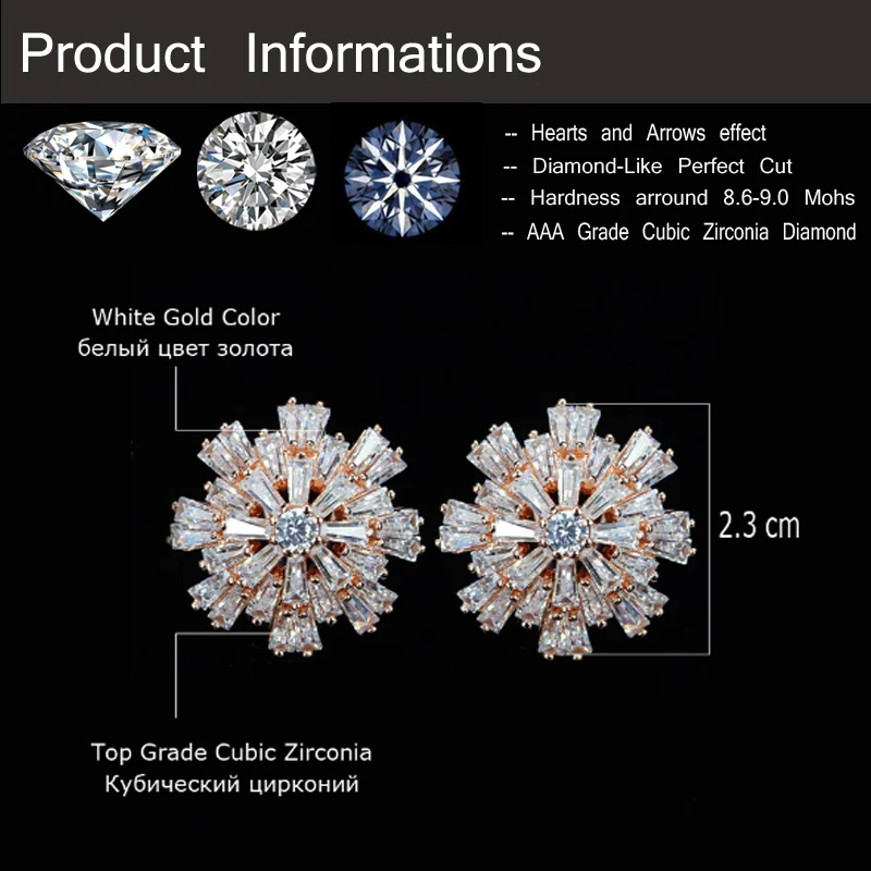 CWWZircons, роскошные ювелирные изделия из кубического циркония, розовое золото, большие Сверкающие Снежинки, большие циркониевые серьги с кристаллами для девочек, CZ137