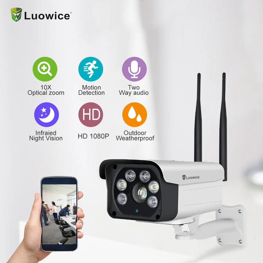 2MP наружная IP камера Bullet Wifi видеонаблюдения 10x зум CCTV Двухсторонняя Аудио Цветная