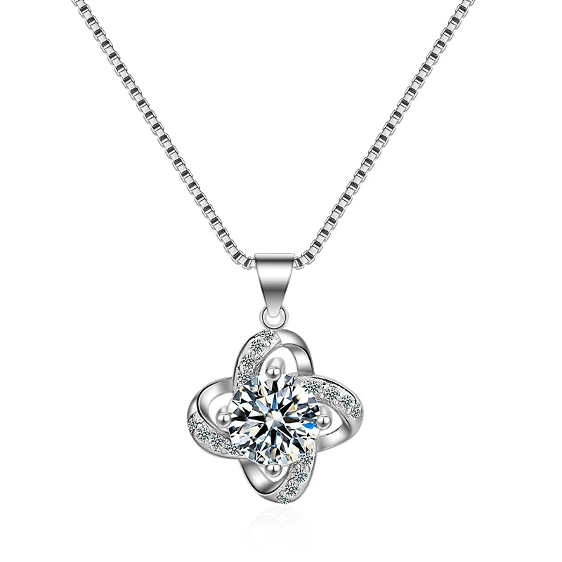 

100% 925 sterling silver fashion shiny crystal flower ladies`pendant necklaces jewelry women short chain drop shipping wholesale
