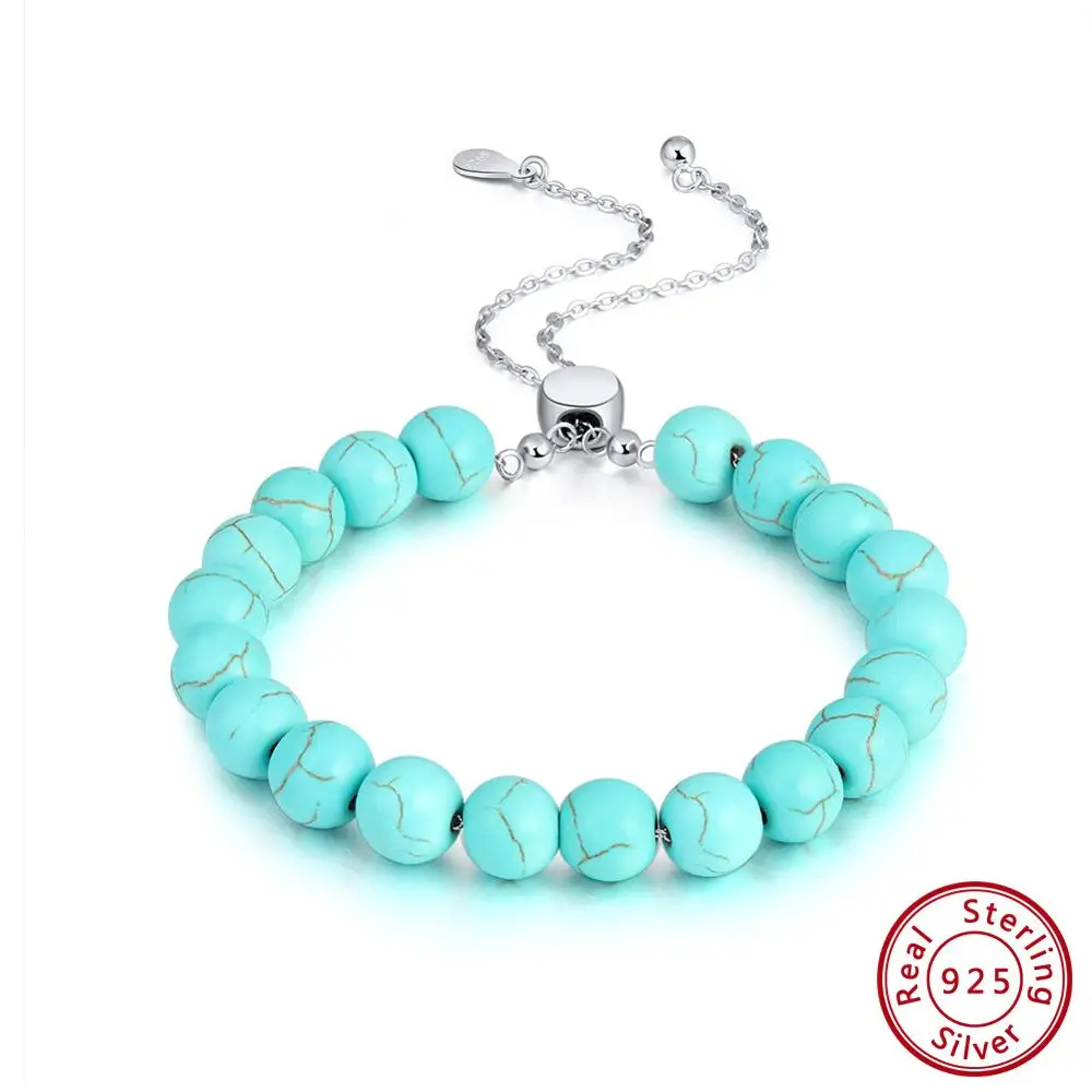 Turquoise Effie queen 925 пробы серебряные женские браслеты 5 стилей натуральный камень Модный браслет ювелирные украшения подарок для девочек TSB36 - Цвет камня: Turquoise