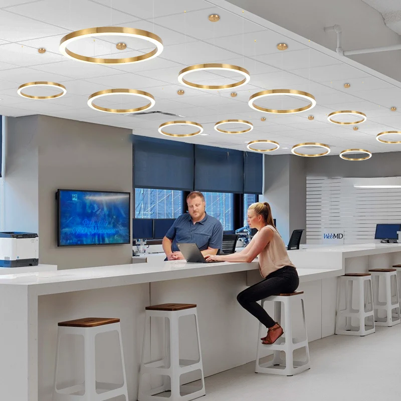 Современные круглые кольца с золотой рамкой подвесные светильники для спальни