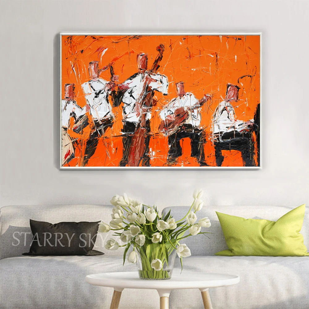 New Painting Abstract Wall Art Orchestra Figures Oil on Canvas and Musical Instrument | Дом и сад