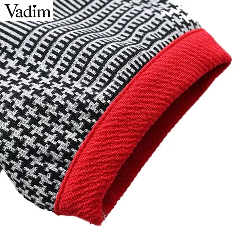 Женское элегантное платье vadim, клетчатая рубашка, Хаундстут, короткий рукав, о-образный вырез, блузка, винтажная, базовая, модная, повседневная, шикарная, топы, blusas DT1312