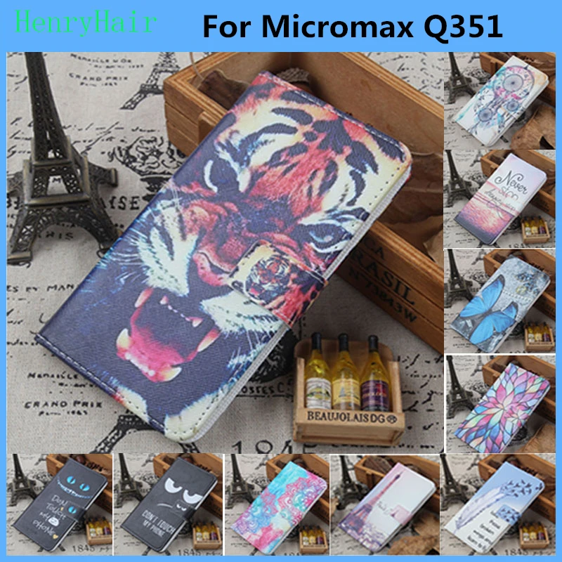Горячая! мультфильм Шаблон PU Кожаный Чехол Флип Карты Держатель Для Micromax Q351